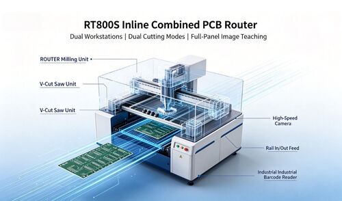 Son şirket blogları hakkında Yeni Sürüm: RT800S Hat İçi Kombine PCB Router Panel Açma Makinesi