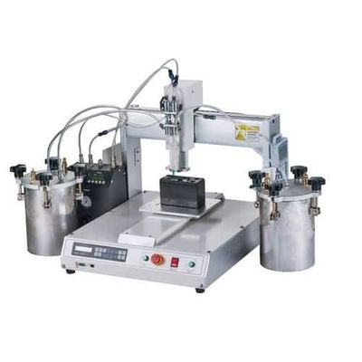 İyi bir fiyat. LED Ampul Tutkal Dağıtımı için 4 Döner İstasyonlu ve ±0.02mm Tekrarlama Hassasiyetli Metin Ekranlı PLC Tutkal Dağıtım Makinesi çevrimiçi