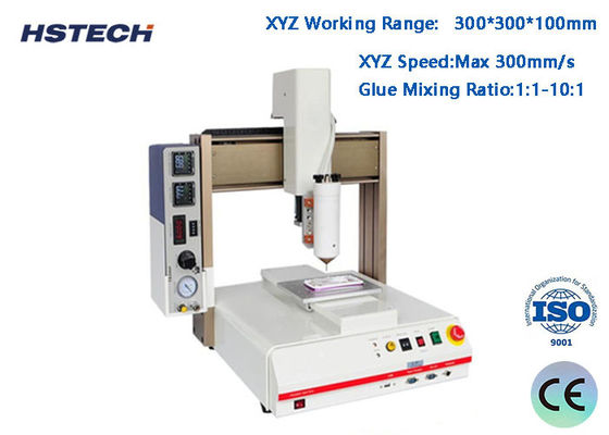 İyi bir fiyat. 4 Eksenli AB Yapıştırıcı dağıtım makinesi 300*300*100mm çalışma aralığı ±0.02mm Tekrarlama doğruluğu ve 1:1-10:1 yapıştırıcı karıştırma oranı ile çevrimiçi