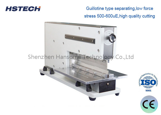 İyi bir fiyat. Ayaklar Değiştirici Pnömatik PCB Depaneling Makinesi PCB Depaneling Equipment With Linear Guillotine Cutting Blade çevrimiçi